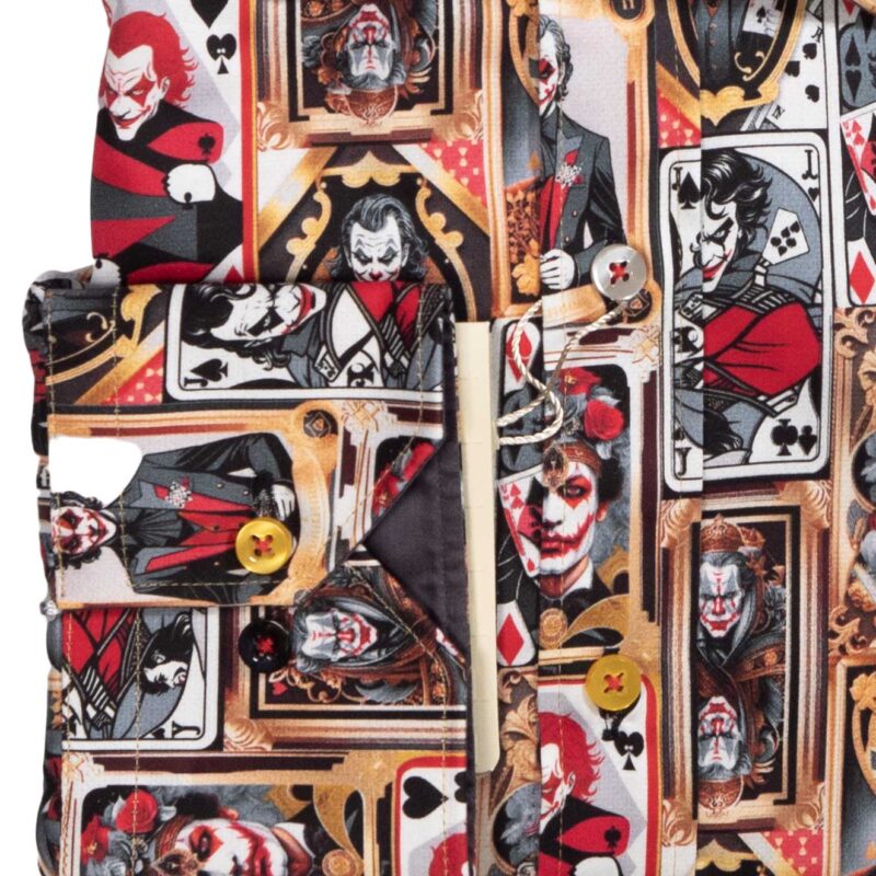 Claudio Lugli Black Shirt with large red and black playing cards of the Joker from Gabucci Bath