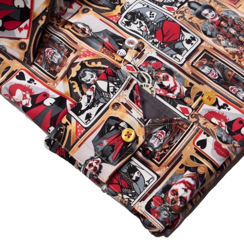 Claudio Lugli Black Shirt with large red and black playing cards of the Joker from Gabucci Bath