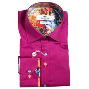 Claudio Lugli Fuchsia Shirt with colourful pattern on lining and pleated panel on back from Gabucci Bath