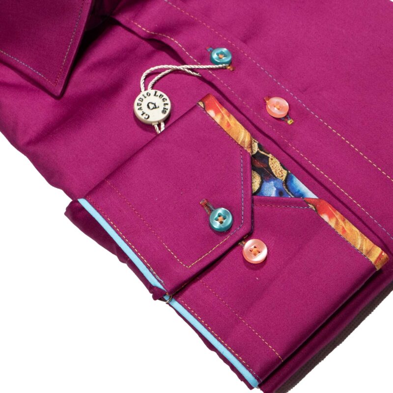 Claudio Lugli Fuchsia Shirt with colourful pattern on lining and pleated panel on back from Gabucci Bath