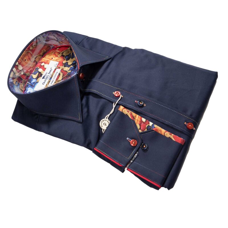 Claudio Lugli Navy Shirt with Pleated Back Panel from Gabucci Menswear in Bath