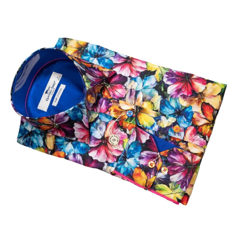 Claudio Lugli Blue Shirt with large bright colourful flowers from Gabucci Bath