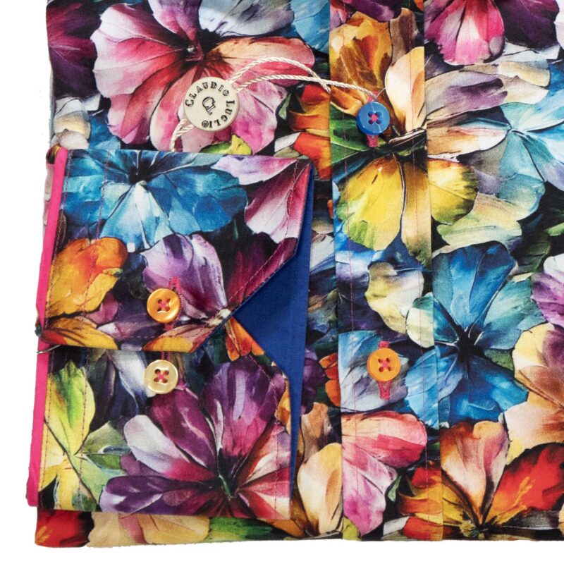 Claudio Lugli Blue Shirt with large bright colourful flowers from Gabucci Bath