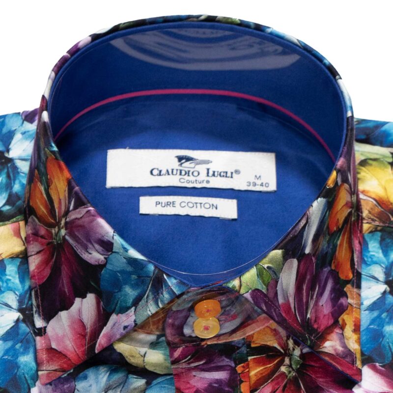 Claudio Lugli Blue Shirt with large bright colourful flowers from Gabucci Bath