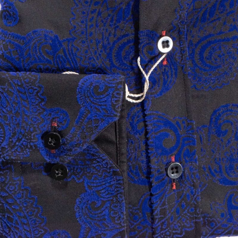 Claudio Lugli Black Shirt with blue on black velvet effect pattern covering the shirt from Gabucci Bath