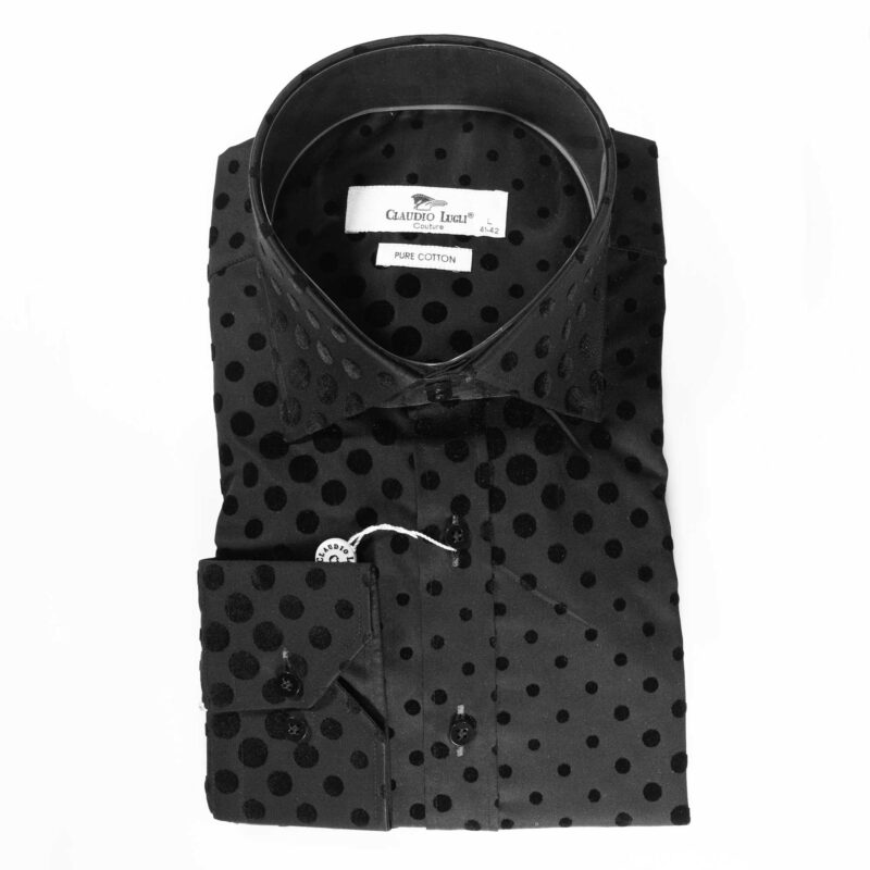 Claudio Lugli Black Shirt with black on black velvet effect circles covering the shirt