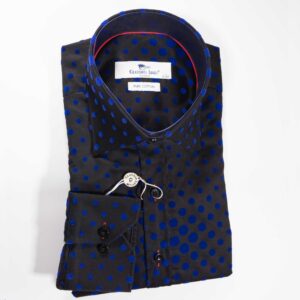 Claudio Lugli Black Shirt with blue on black velvet effect circles covering the shirt from Gabucci Bath