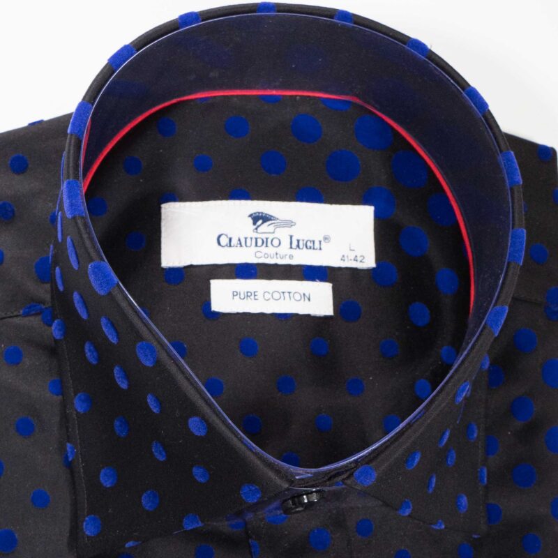 Claudio Lugli Black Shirt with blue on black velvet effect circles covering the shirt from Gabucci Bath