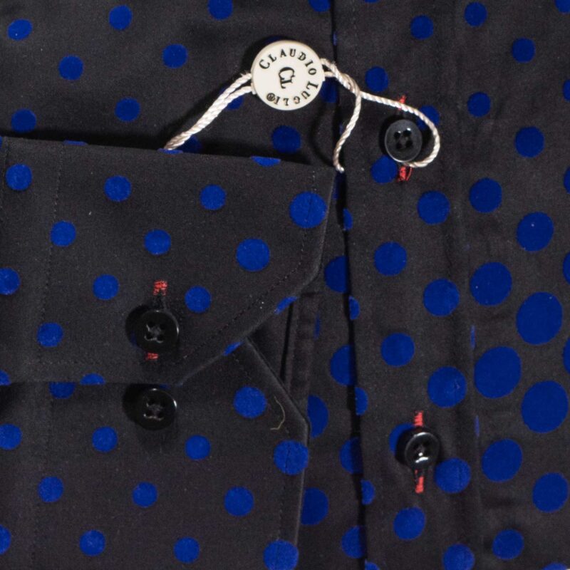 Claudio Lugli Black Shirt with blue on black velvet effect circles covering the shirt from Gabucci Bath