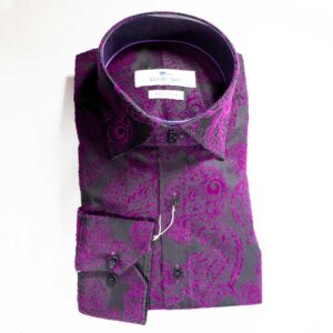 Claudio Lugli Black Shirt with purple on black velvet effect pattern covering the shirt from Gabucci Bath