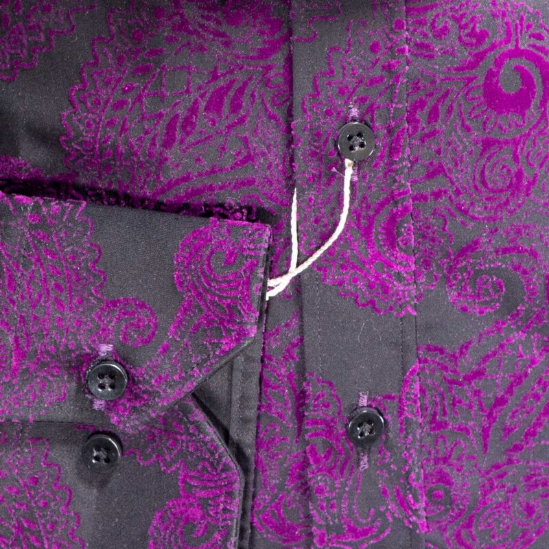 Claudio Lugli Black Shirt with purple on black velvet effect pattern covering the shirt from Gabucci Bath