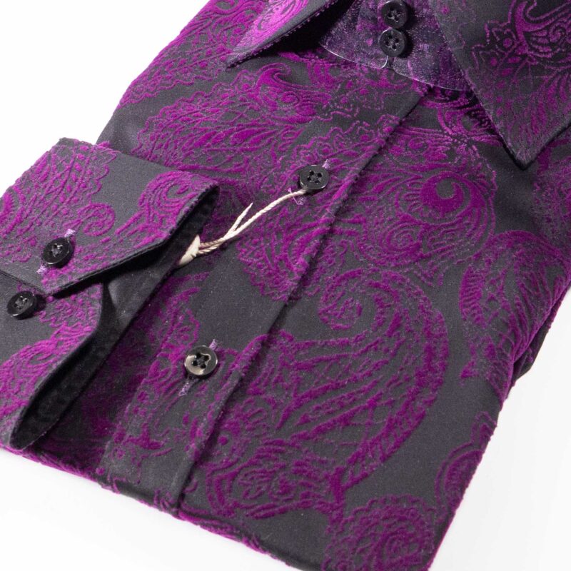 Claudio Lugli Black Shirt with purple on black velvet effect pattern covering the shirt from Gabucci Bath