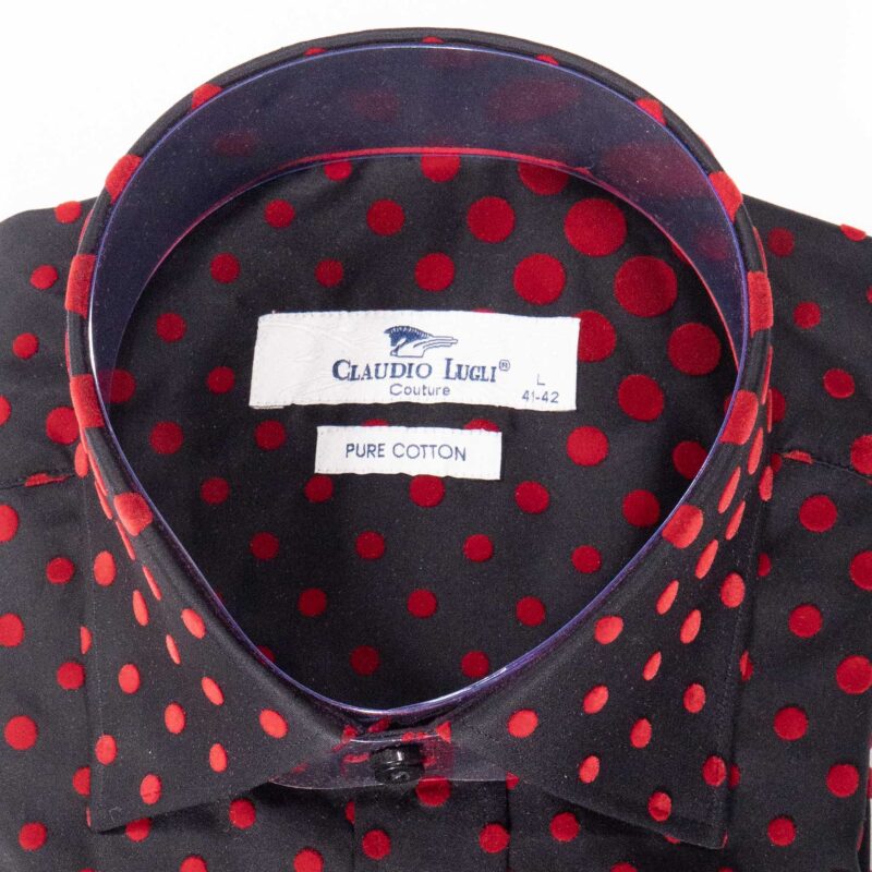 Claudio Lugli Black Shirt with red on black velvet effect circles covering the shirt from Gabucci Bath