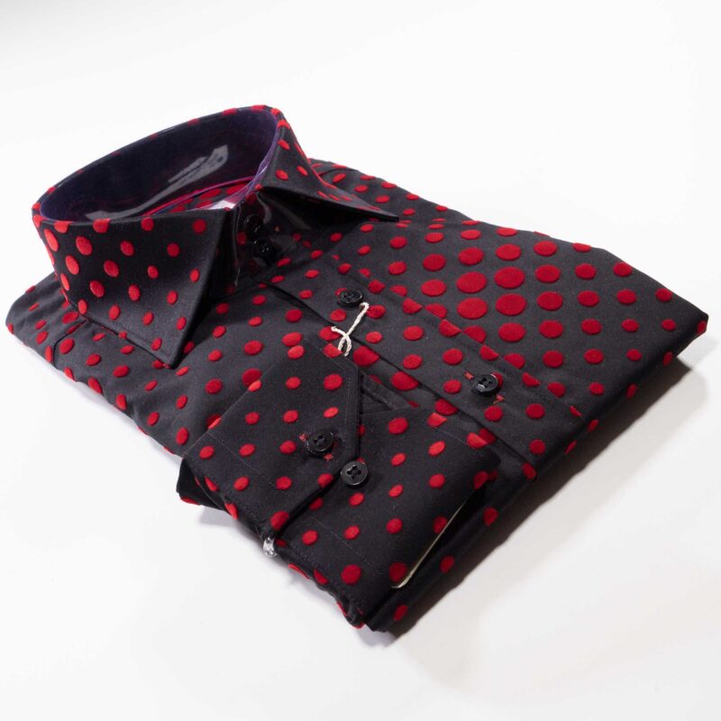 Claudio Lugli Black Shirt with red on black velvet effect circles covering the shirt from Gabucci Bath