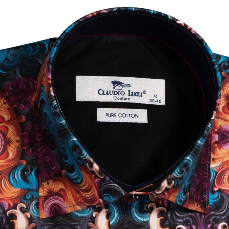 Claudio Lugli Black Shirt with large colourful kaleidoscope designs from Gabucci Bath