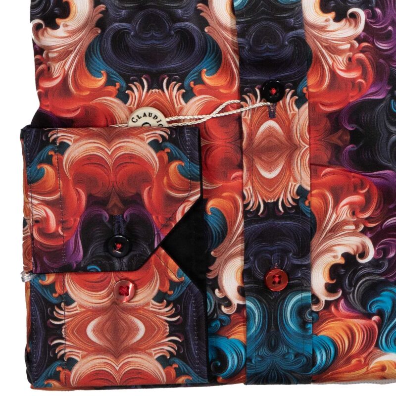 Claudio Lugli Black Shirt with large colourful kaleidoscope designs from Gabucci Bath