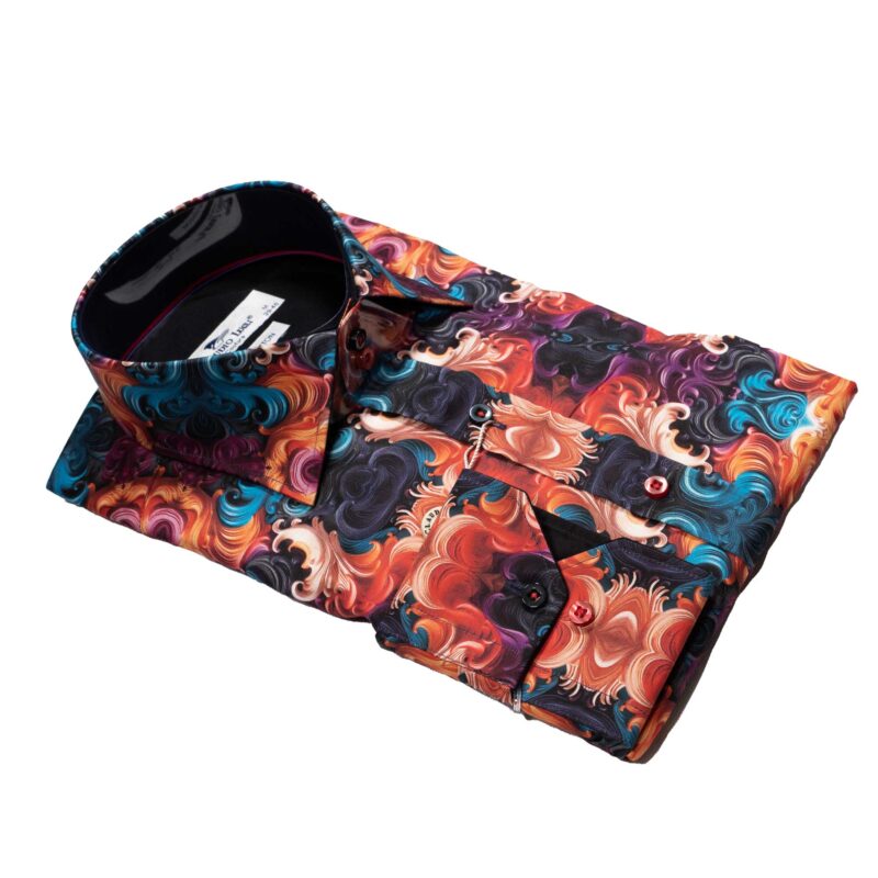 Claudio Lugli Black Shirt with large colourful kaleidoscope designs from Gabucci Bath