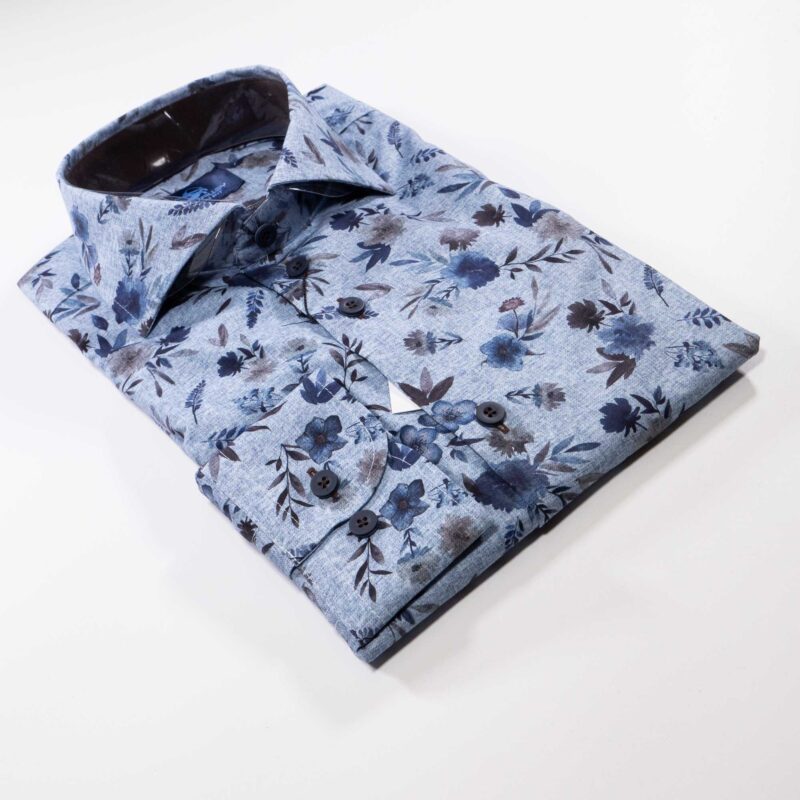 Eden Valley blue shirt with large flowers in blue and brown from Gabucci Bath