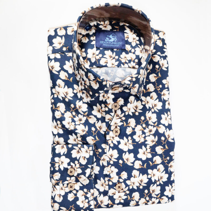 Eden Valley blue shirt with large white flowers