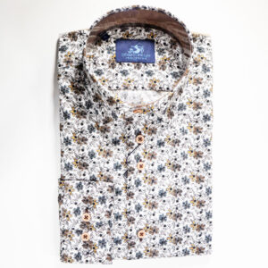 Eden Valley white shirt with small blue and brown winter flowers from Gabucci Bath