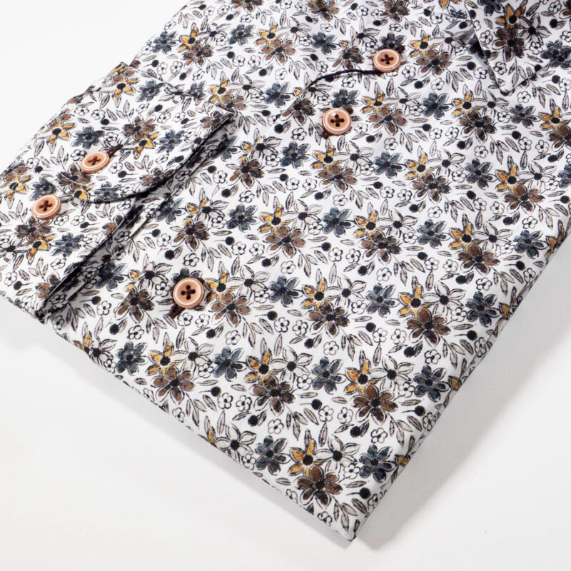 Eden Valley white shirt with small blue and brown winter flowers from Gabucci Bath