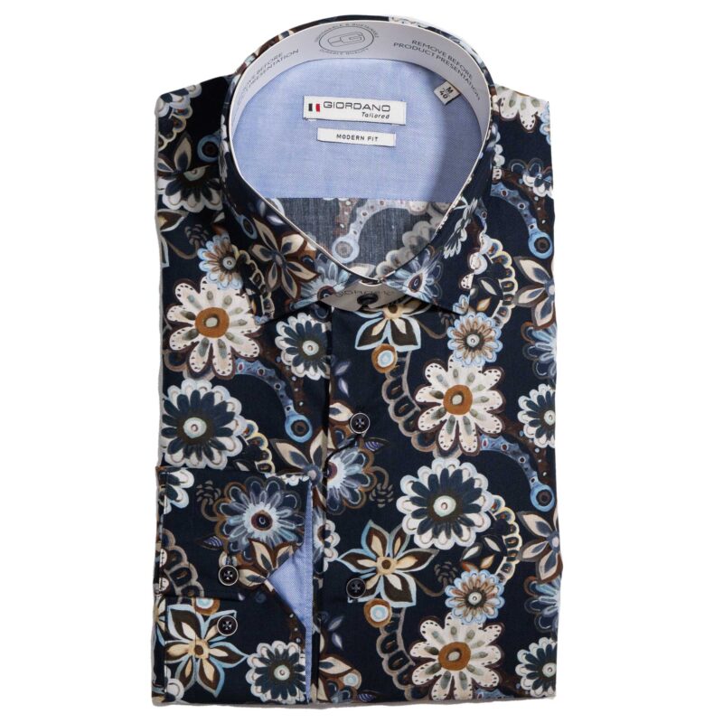 Giordano black shirt with blue exotic flowers from Gabucci Bath