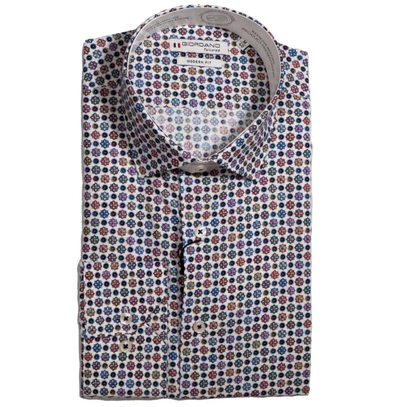 Giordano white shirt with small colourful flowers from Gabucci Menswear Bath