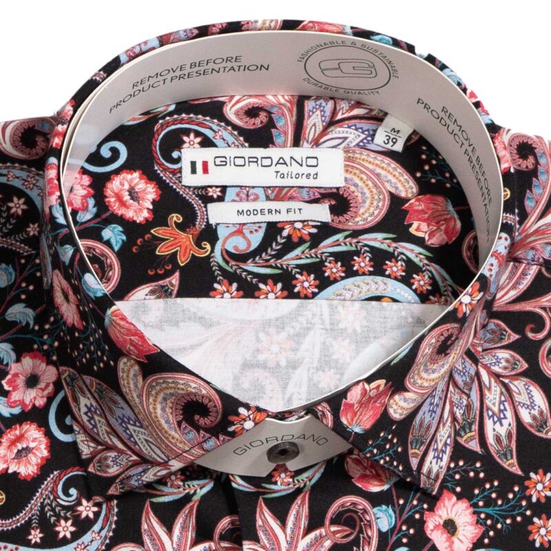 Giordano black shirt with red exotic flowers from Gabucci Bath