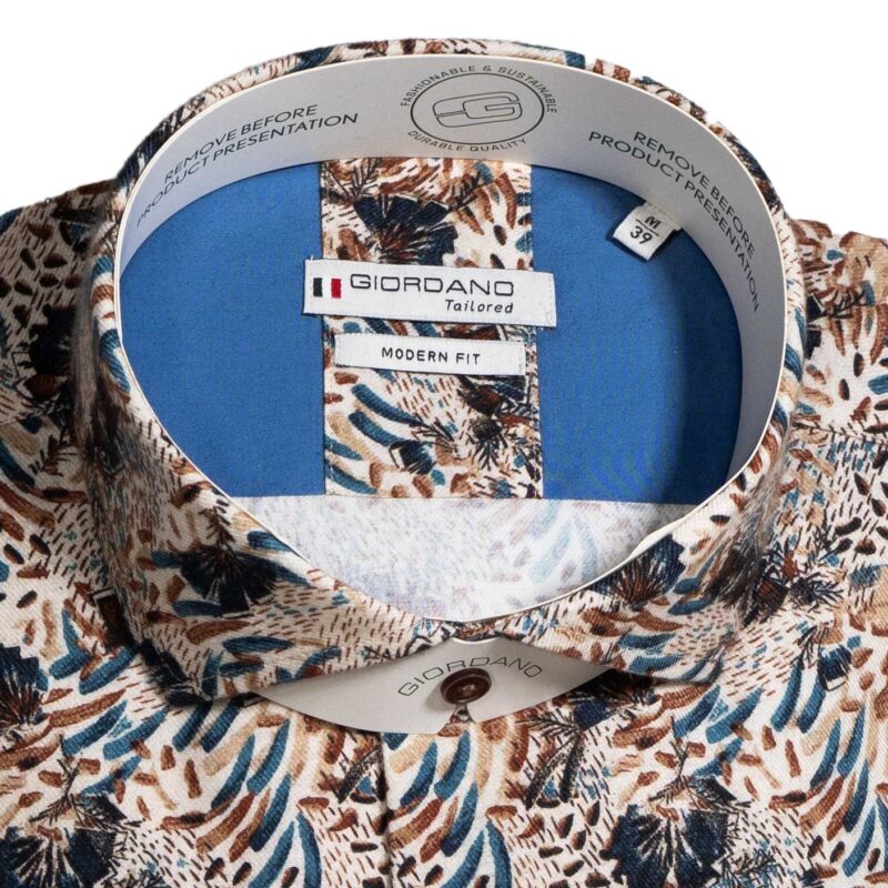 Giordano white shirt with blue and brown ferns