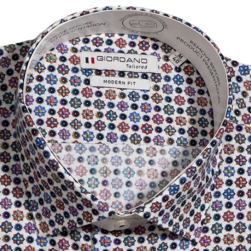 Giordano white shirt with small colourful flowers from Gabucci Menswear Bath