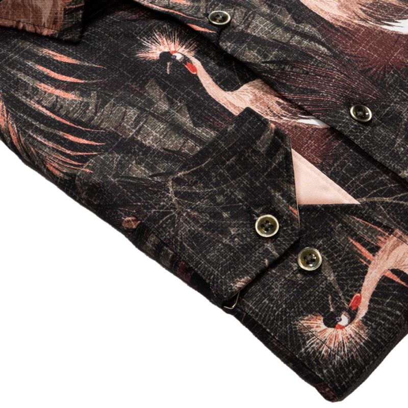 Giordano black shirt with large pink exotic flamingos