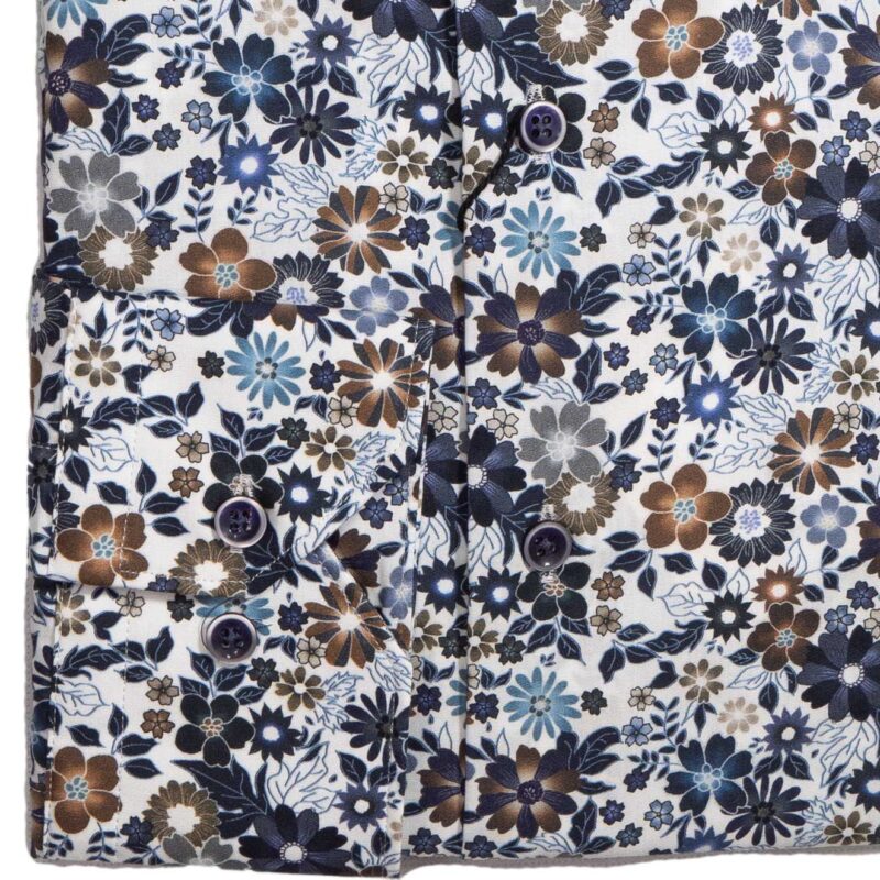 Giordano white shirt with small navy blue and brown flowers