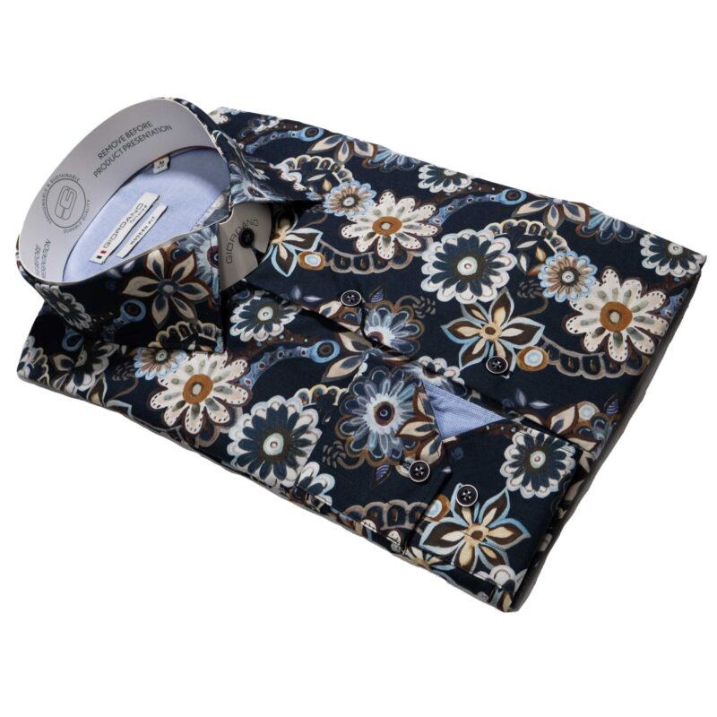 Giordano black shirt with blue exotic flowers from Gabucci Bath