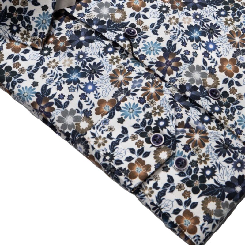 Giordano white shirt with small navy blue and brown flowers