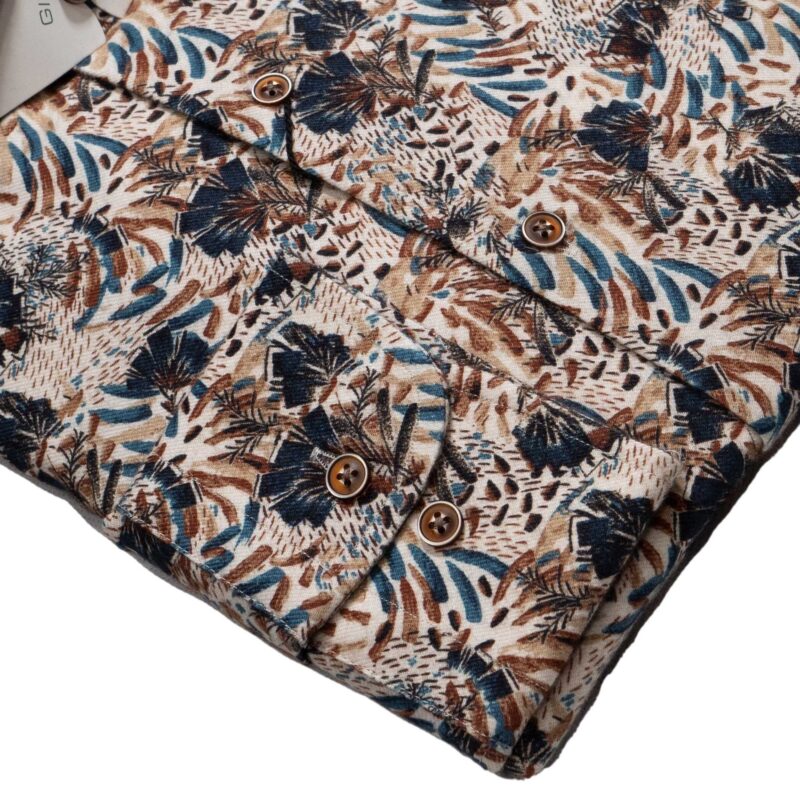 Giordano white shirt with blue and brown ferns