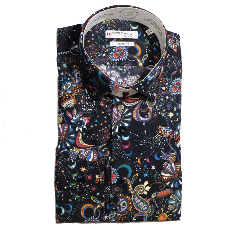 Giordano black shirt with colourful exotic aliens