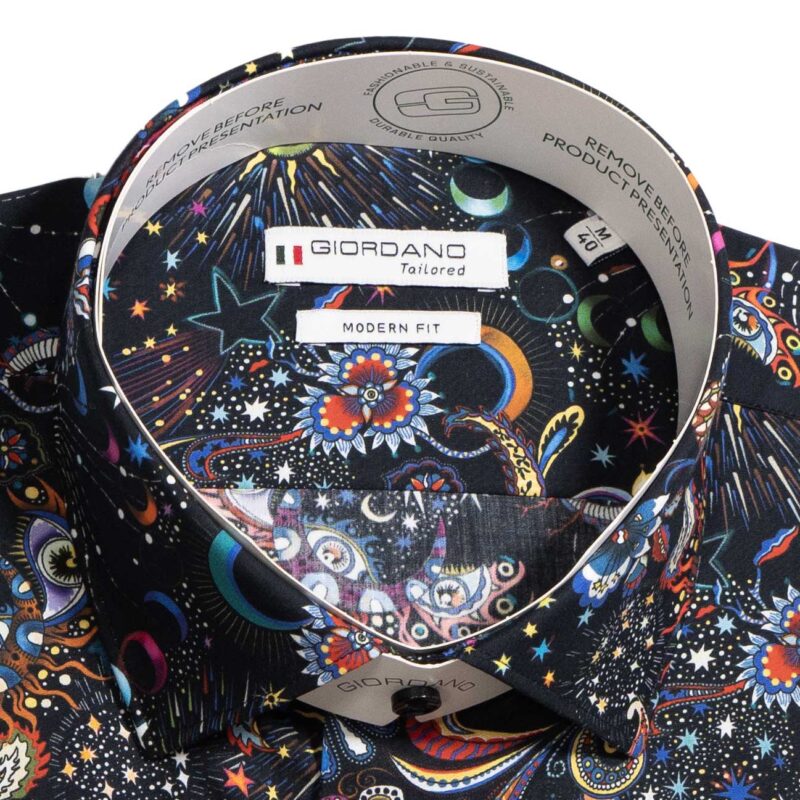 Giordano black shirt with colourful exotic aliens