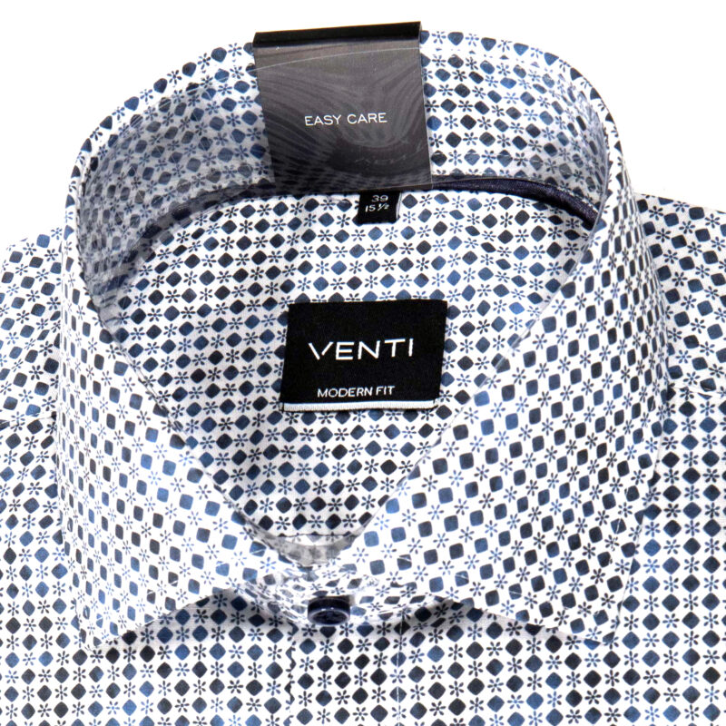 Venti white shirt with small blue and black blocks in varying shades