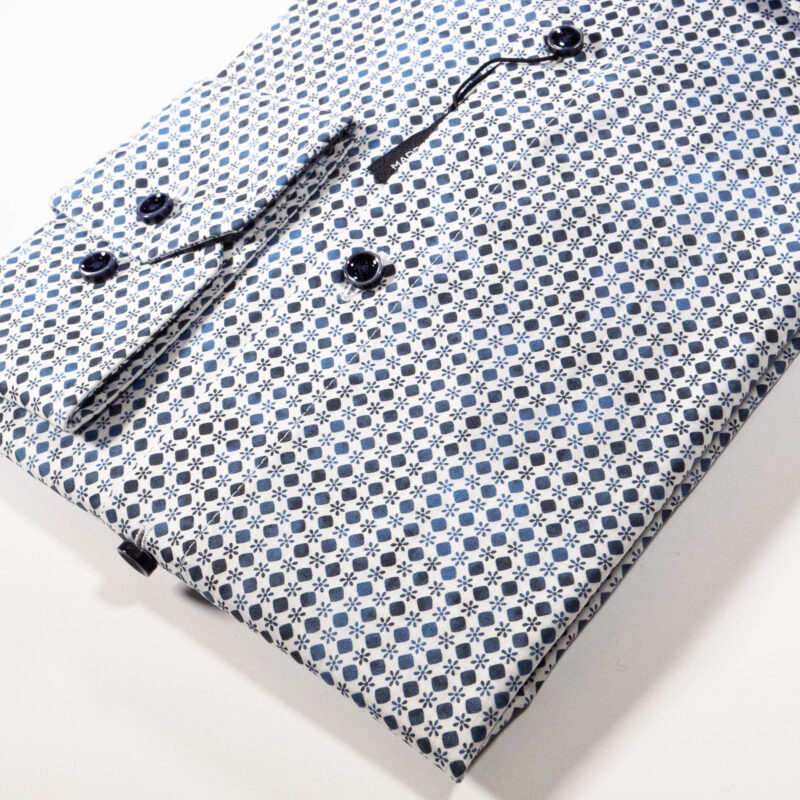 Venti white shirt with small blue and black blocks in varying shades