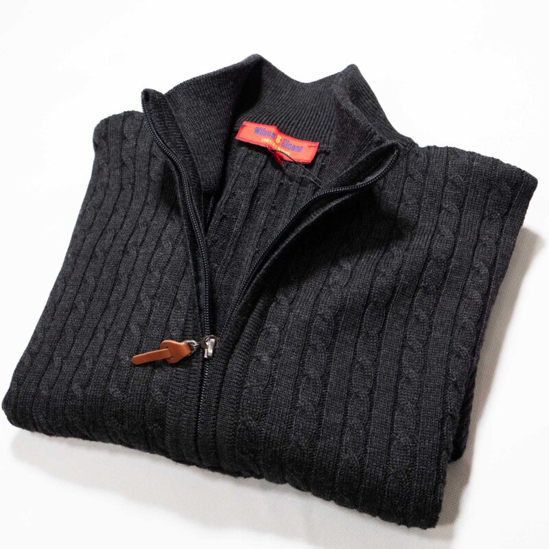 Charcoal Wilson and Sloane zip in a merino wool and acrylic 50/50 mix. Perfect for keeping warm and smart this winter. The ideal Christmas gift for him.