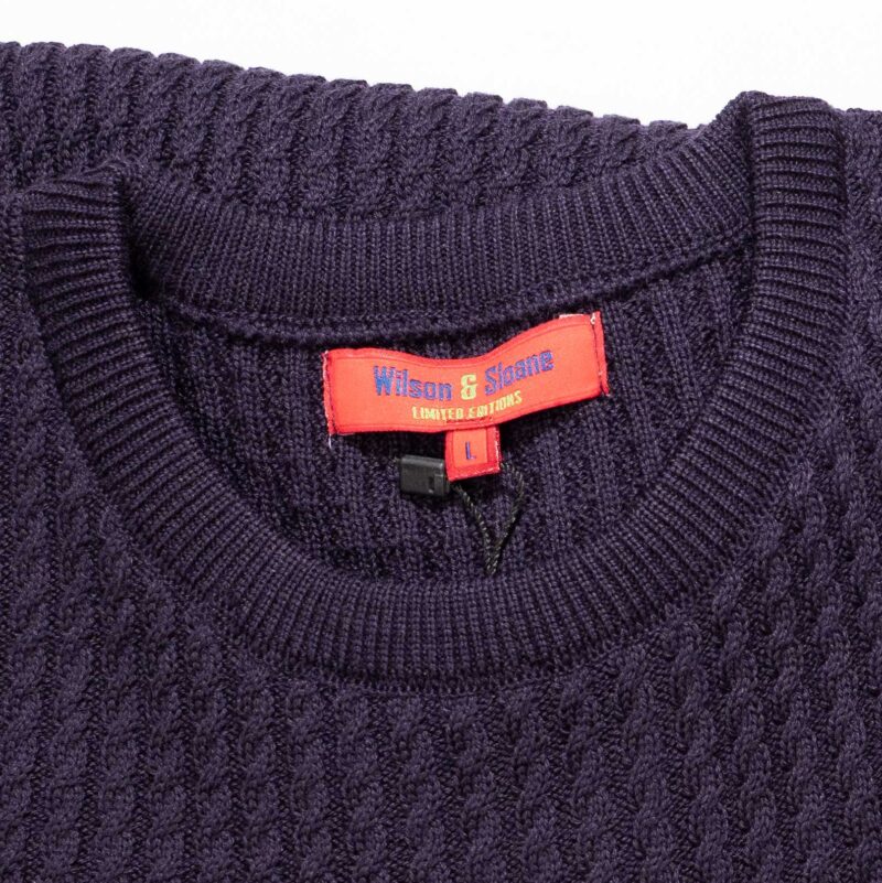 Mulberry Wilson and Sloane cable knit jumper in a merino wool and acrylic 50/50 mix. Perfect for keeping warm and smart this winter. The ideal Christmas gift for him.