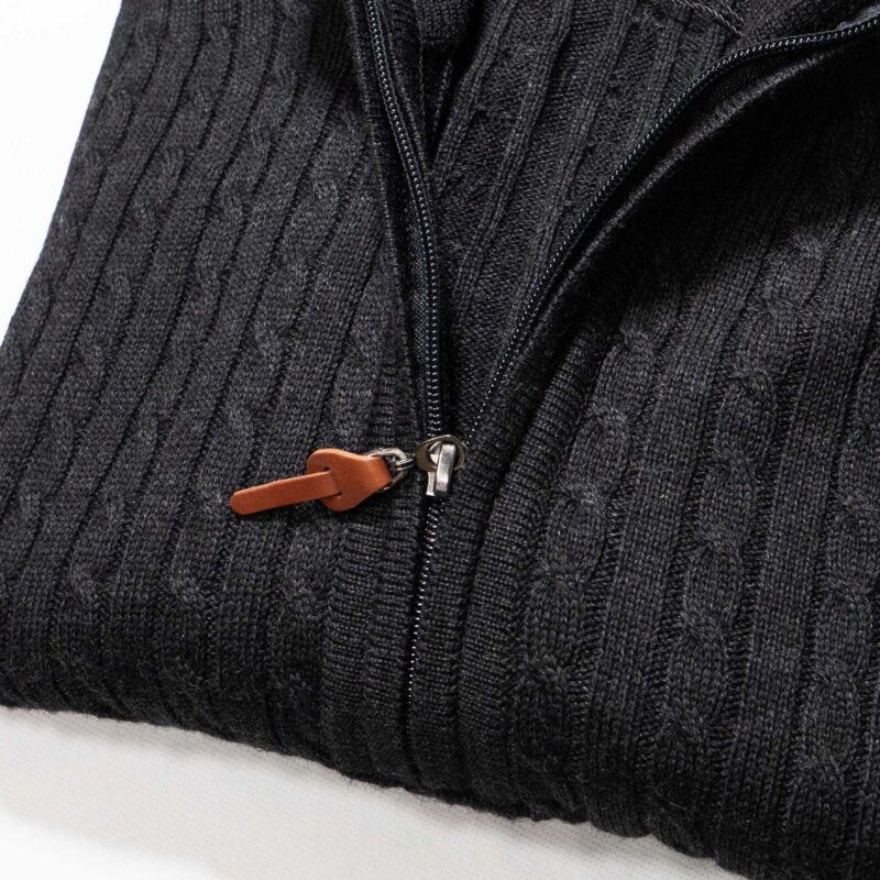 Charcoal Wilson and Sloane zip in a merino wool and acrylic 50/50 mix. Perfect for keeping warm and smart this winter. The ideal Christmas gift for him.