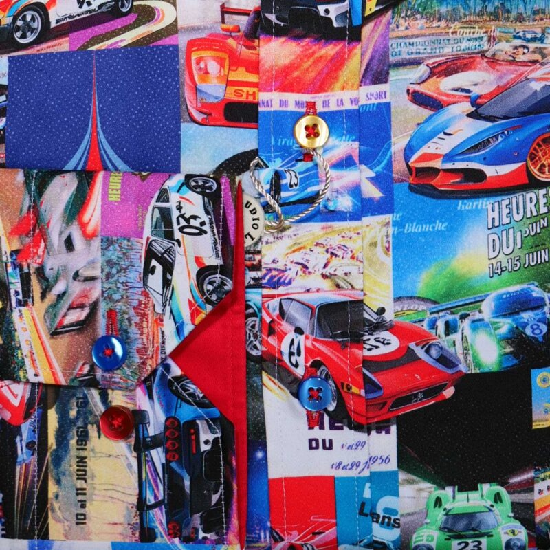 Claudio Lugli Red Shirt with classic pictures from racing at Le Mans, from Gabucci Bath
