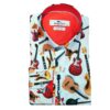 Claudio Lugli white shirt with electric guitars and a red lining