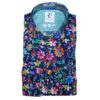 R2 dark blue shirt with illustrations of summer flowers on Texta Italian cloth