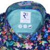 R2 dark blue shirt with illustrations of summer flowers on Texta Italian cloth