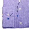 R2 purple linen shirt with detail stitching, coloured buttons and a tab on the cuff. From Gabucci Menswear in Bath