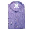 R2 purple linen shirt with detail stitching, coloured buttons and a tab on the cuff. From Gabucci Menswear in Bath