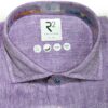 R2 purple linen shirt with detail stitching, coloured buttons and a tab on the cuff. From Gabucci Menswear in Bath