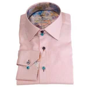 Claudio Lugli shirt in pink with circle design and coloured buttons and a pastel floral lining